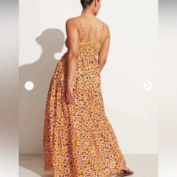 New Faithfull The Brand Mari Li Reni Floral Print Orange Maxi Dress Size L - Picture 2 of 13
